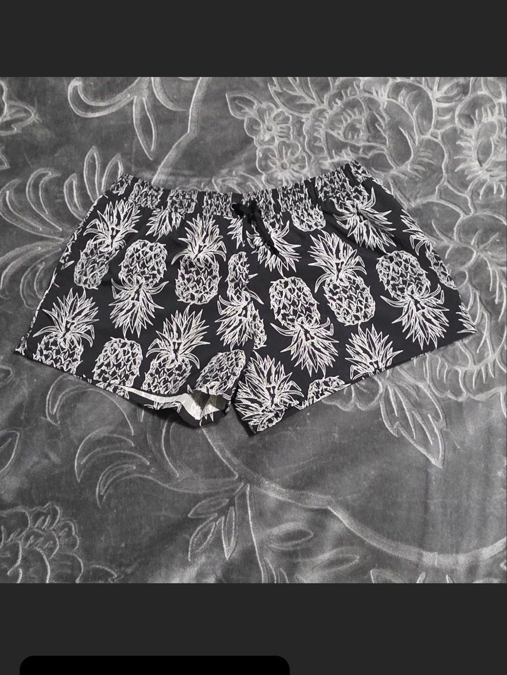 Lauren James Black Shorts with White Pineapple Pattern